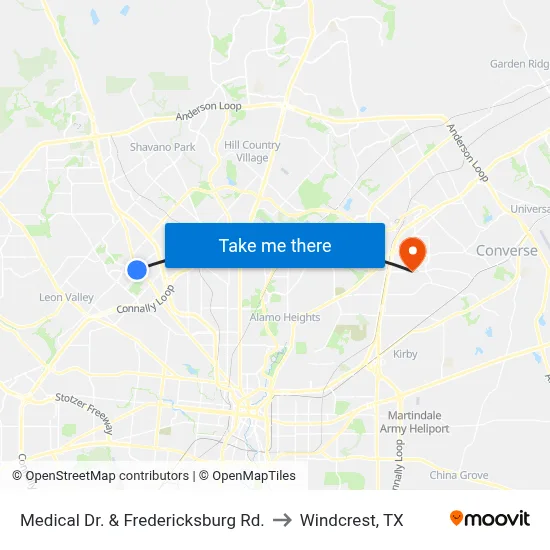 Medical Dr. & Fredericksburg Rd. to Windcrest, TX map