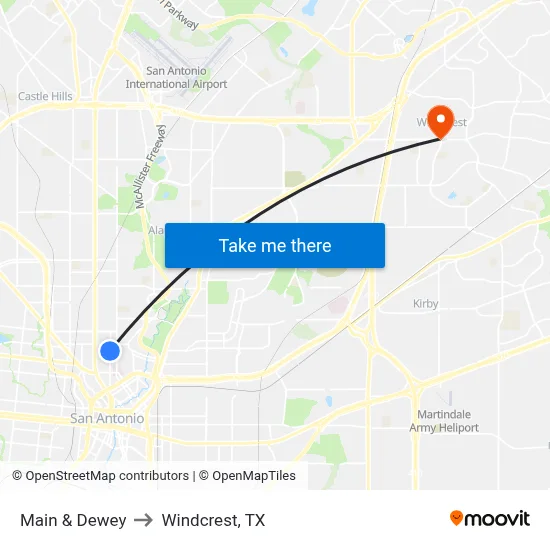 Main & Dewey to Windcrest, TX map