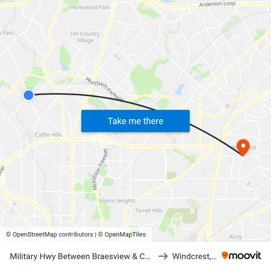 Military Hwy Between Braesview & Cembalo to Windcrest, TX map