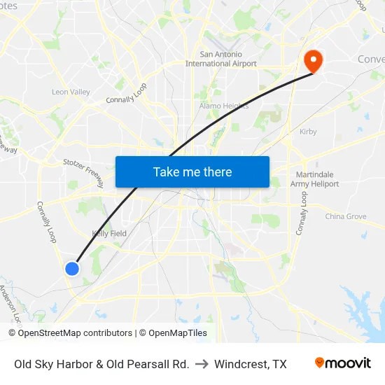 Old Sky Harbor & Old Pearsall Rd. to Windcrest, TX map