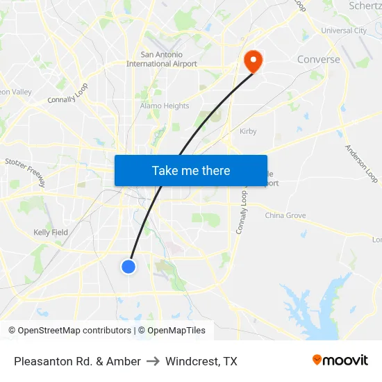 Pleasanton Rd. & Amber to Windcrest, TX map