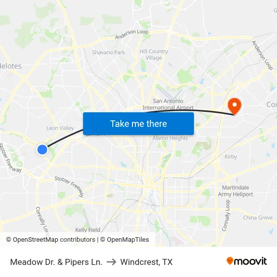 Meadow Dr. & Pipers Ln. to Windcrest, TX map