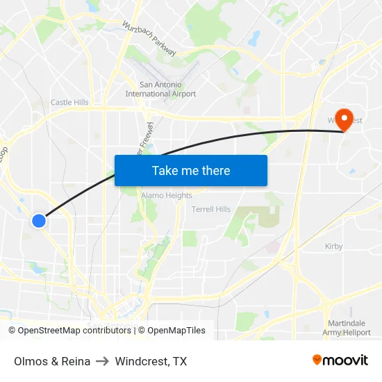 Olmos & Reina to Windcrest, TX map