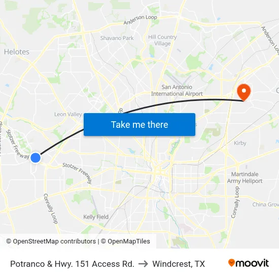 Potranco & Hwy. 151  Access Rd. to Windcrest, TX map