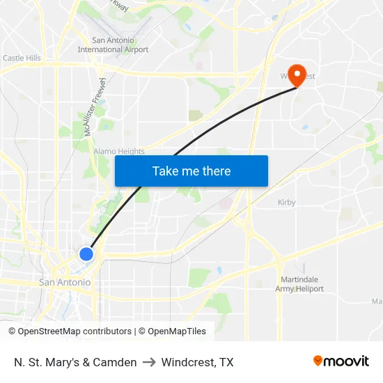 N. St. Mary's & Camden to Windcrest, TX map