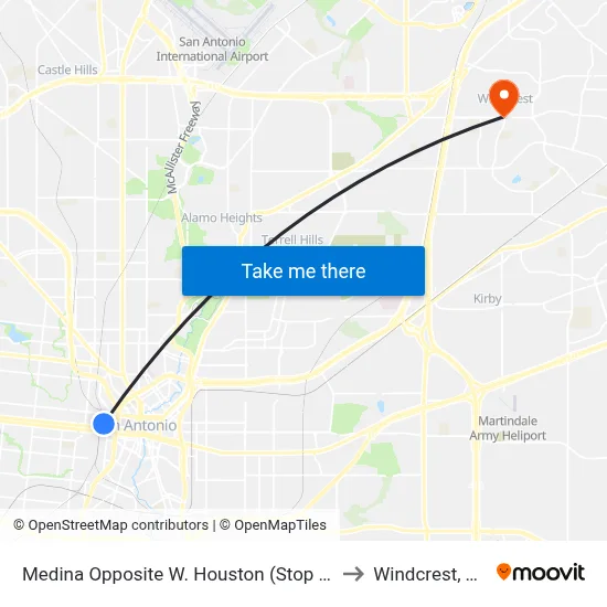 Medina Opposite W. Houston (Stop J) to Windcrest, TX map