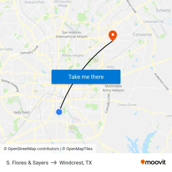 S. Flores & Sayers to Windcrest, TX map