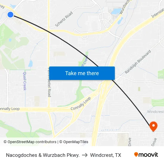 Nacogdoches & Wurzbach Pkwy. to Windcrest, TX map