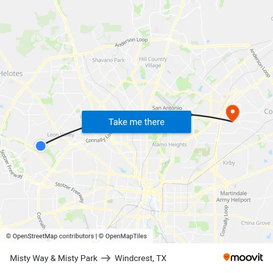 Misty Way & Misty Park to Windcrest, TX map