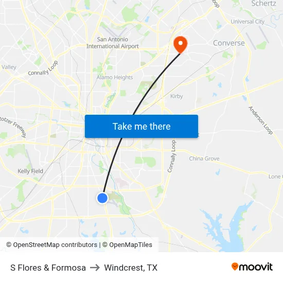 S Flores & Formosa to Windcrest, TX map