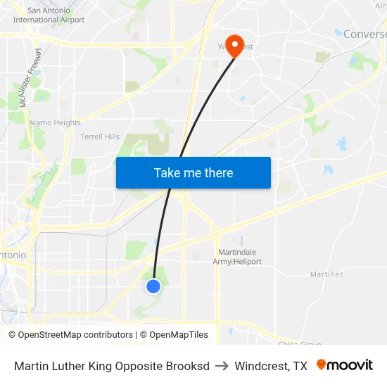Martin Luther King Opposite Brooksd to Windcrest, TX map