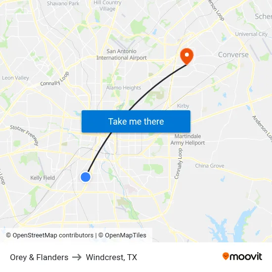Orey & Flanders to Windcrest, TX map