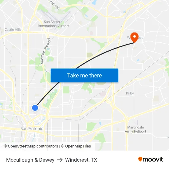 Mccullough & Dewey to Windcrest, TX map
