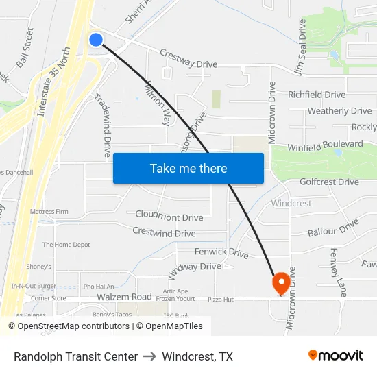 Randolph Transit Center to Windcrest, TX map