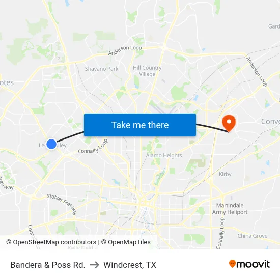 Bandera & Poss Rd. to Windcrest, TX map