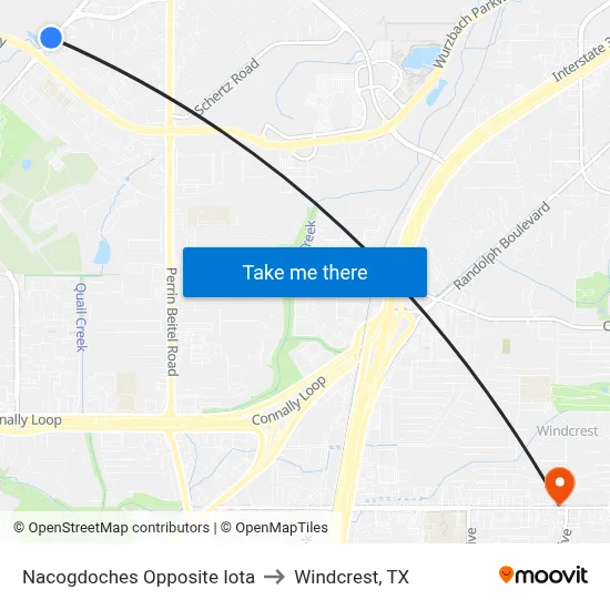 Nacogdoches Opposite Iota to Windcrest, TX map