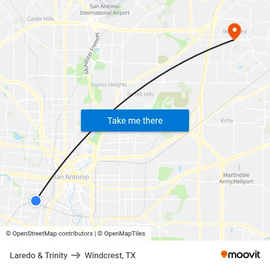Laredo & Trinity to Windcrest, TX map
