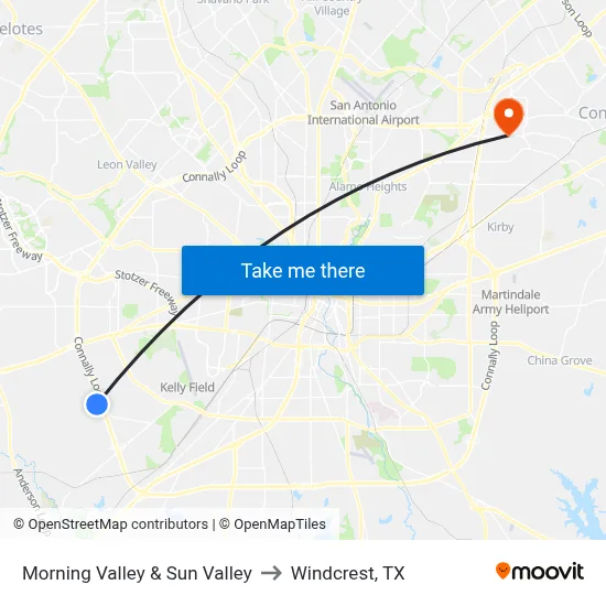 Morning Valley & Sun Valley to Windcrest, TX map