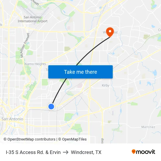 I-35 S Access Rd. & Ervin to Windcrest, TX map
