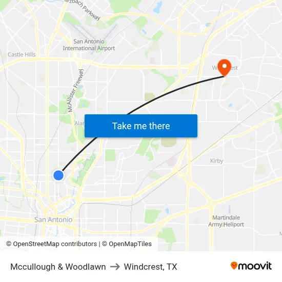 Mccullough & Woodlawn to Windcrest, TX map