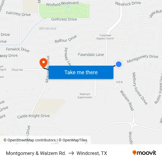 Montgomery & Walzem Rd. to Windcrest, TX map