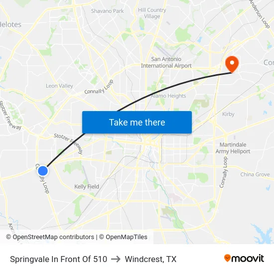 Springvale In Front Of 510 to Windcrest, TX map