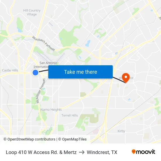 Loop 410 W Access Rd. & Mertz to Windcrest, TX map