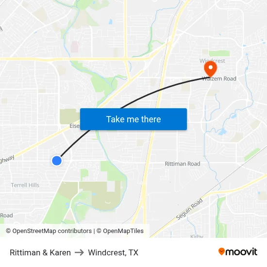 Rittiman & Karen to Windcrest, TX map