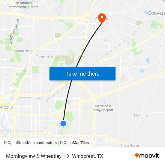Morningview & Wheatley to Windcrest, TX map