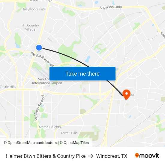 Heimer Btwn Bitters & Country Pike to Windcrest, TX map