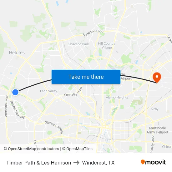 Timber Path & Les Harrison to Windcrest, TX map