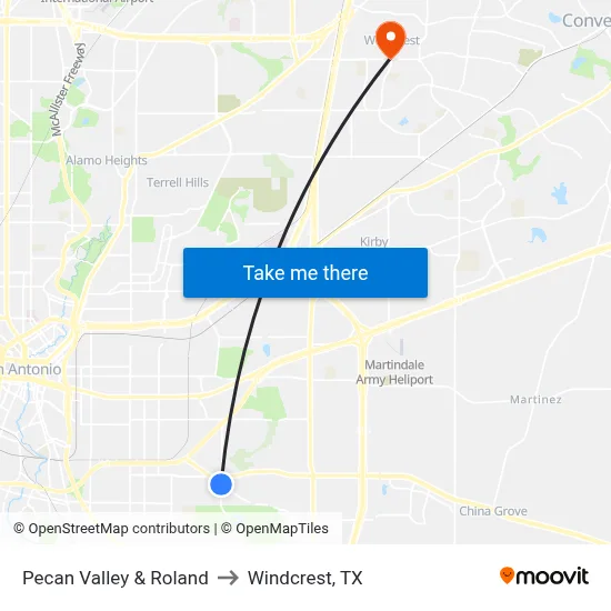 Pecan Valley & Roland to Windcrest, TX map