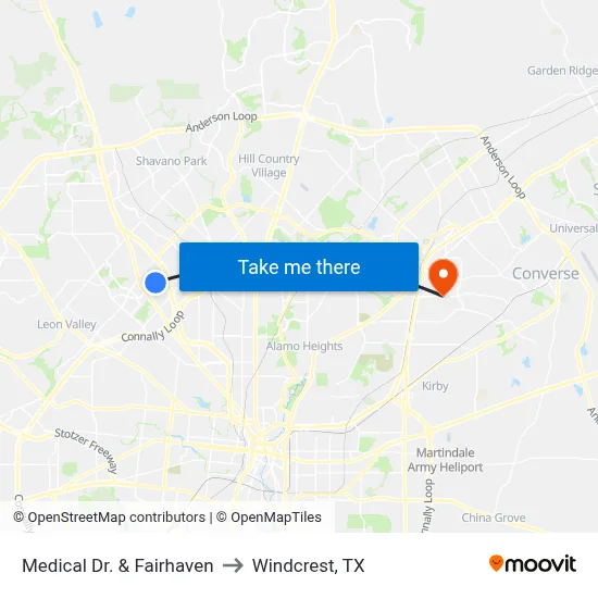 Medical Dr. & Fairhaven to Windcrest, TX map
