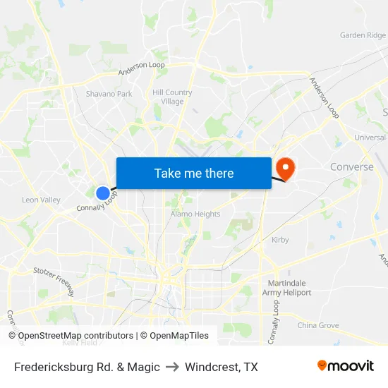 Fredericksburg Rd. & Magic to Windcrest, TX map