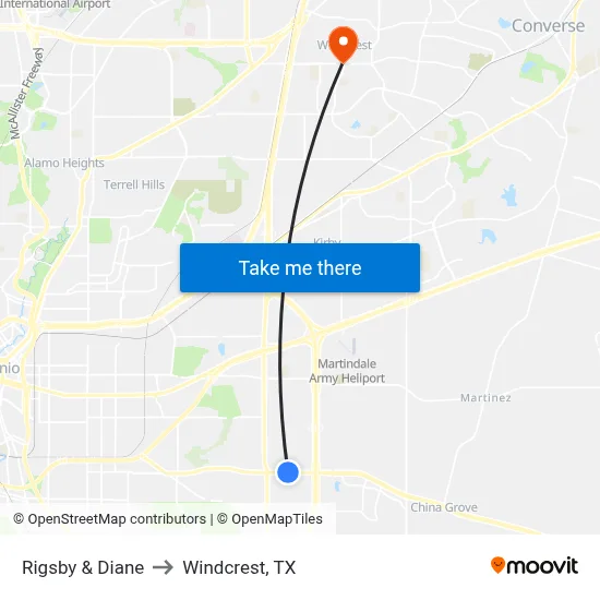 Rigsby & Diane to Windcrest, TX map