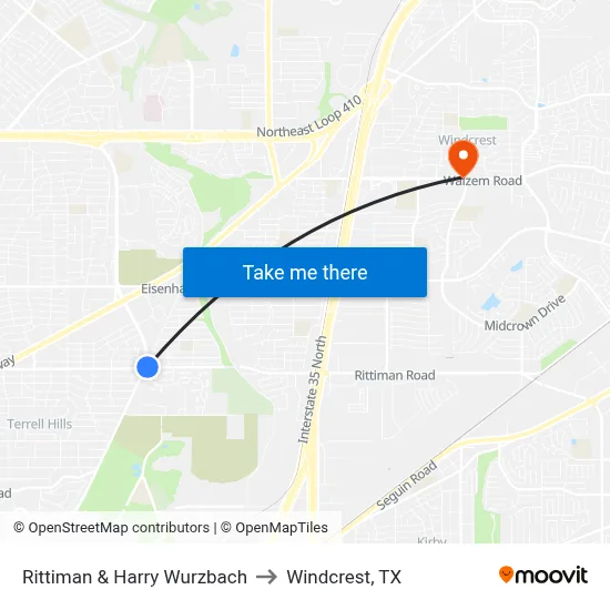 Rittiman & Harry Wurzbach to Windcrest, TX map