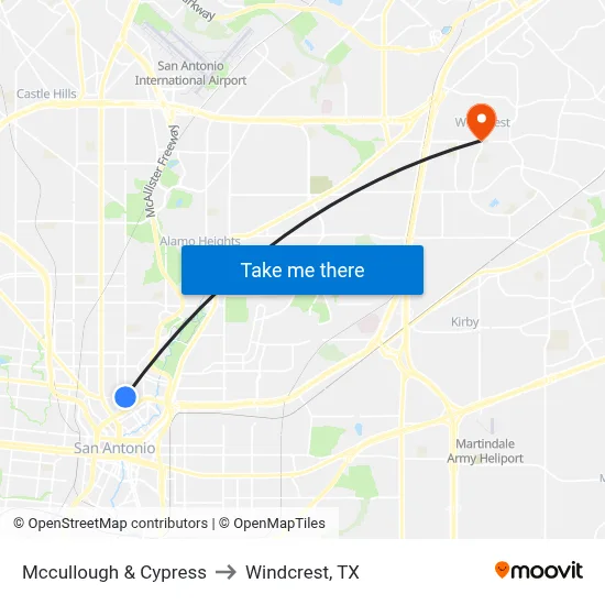Mccullough & Cypress to Windcrest, TX map