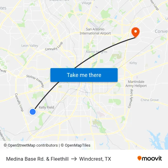 Medina Base Rd. & Fleethill to Windcrest, TX map