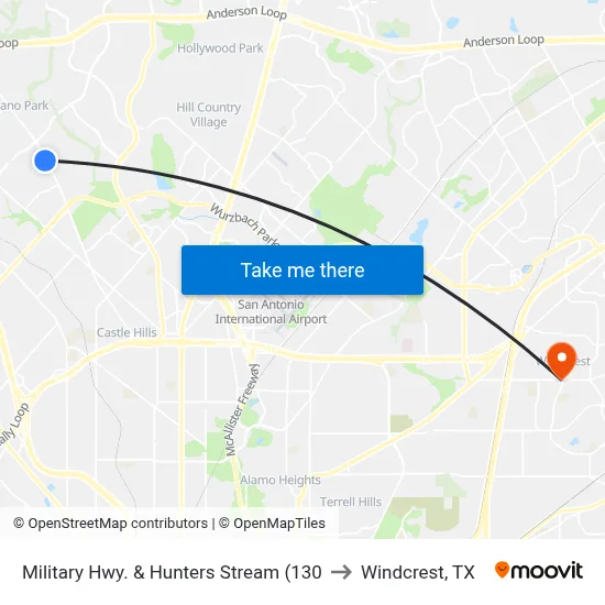 Military Hwy. & Hunters Stream (130 to Windcrest, TX map