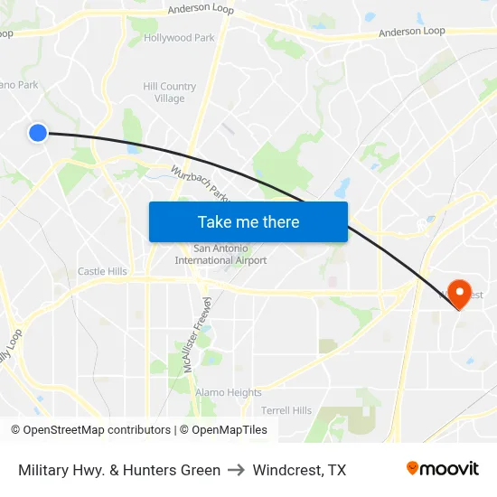 Military Hwy. & Hunters Green to Windcrest, TX map