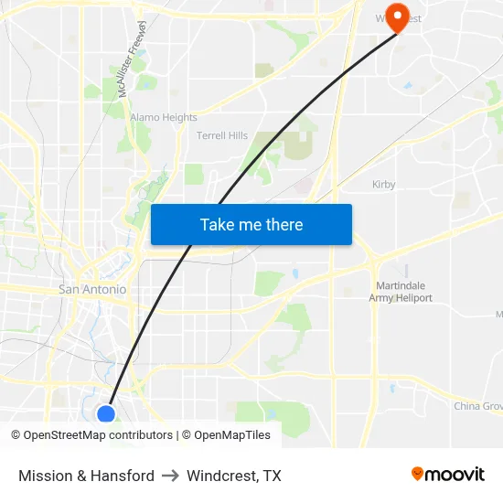 Mission & Hansford to Windcrest, TX map