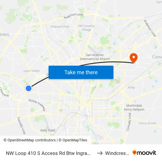 NW Loop 410 S Access Rd Btw Ingram & Culebra to Windcrest, TX map