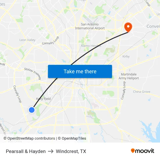 Pearsall & Hayden to Windcrest, TX map