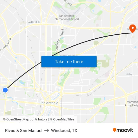 Rivas & San Manuel to Windcrest, TX map