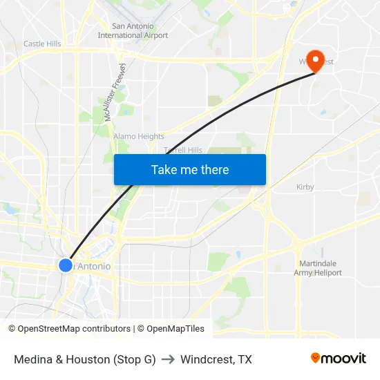 Medina & Houston (Stop G) to Windcrest, TX map