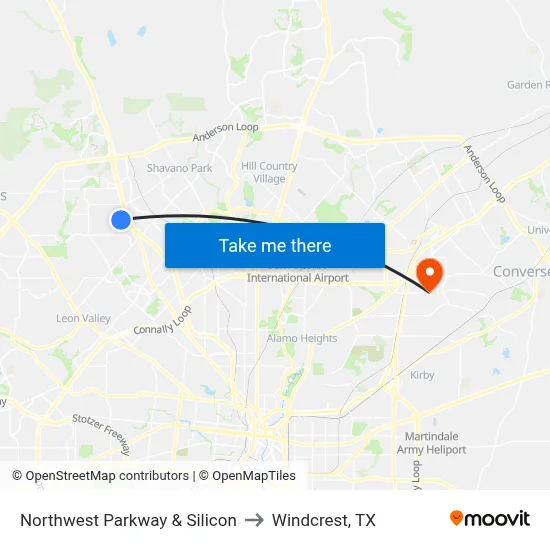 Northwest Parkway & Silicon to Windcrest, TX map
