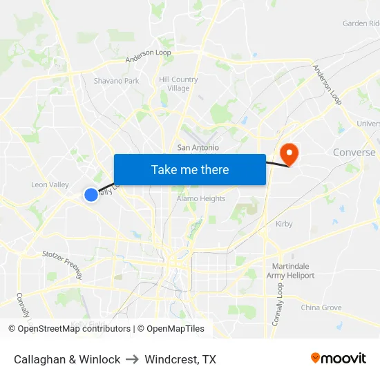 Callaghan & Winlock to Windcrest, TX map