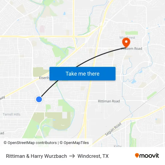 Rittiman & Harry Wurzbach to Windcrest, TX map