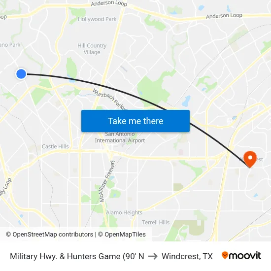 Military Hwy. & Hunters Game (90' N to Windcrest, TX map
