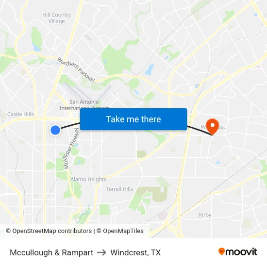 Mccullough & Rampart to Windcrest, TX map